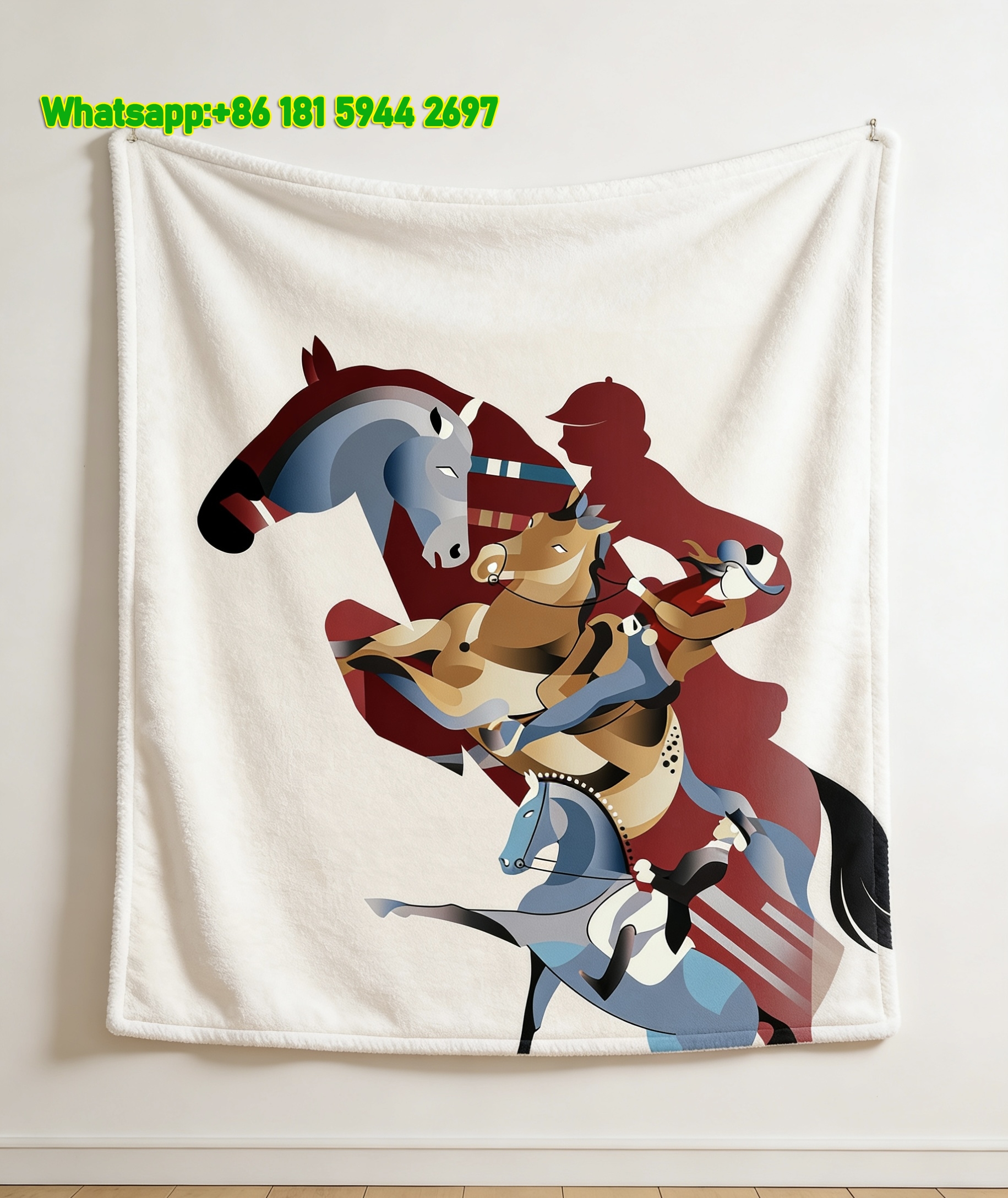 Hermes Geometric Horse Racing Illustration Flannel Throw Blanket for Wall Decor IMG_5456